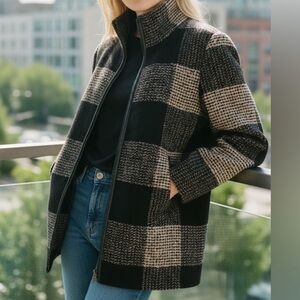 NWT Pendleton Women’s Wool Blend Walker Winter Long Coat Tan Gray Black Plaid XL